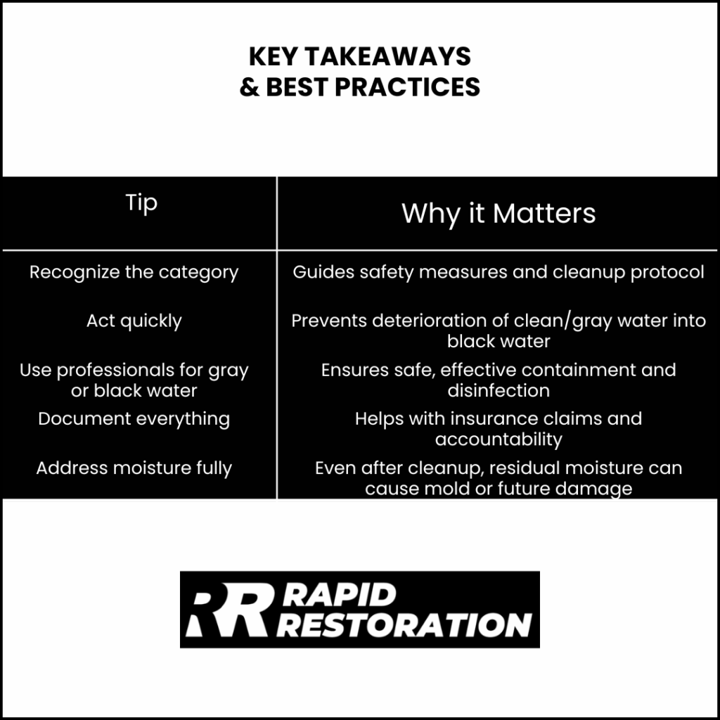 Water Damage Categories Explained: Clean, Gray & Black Water